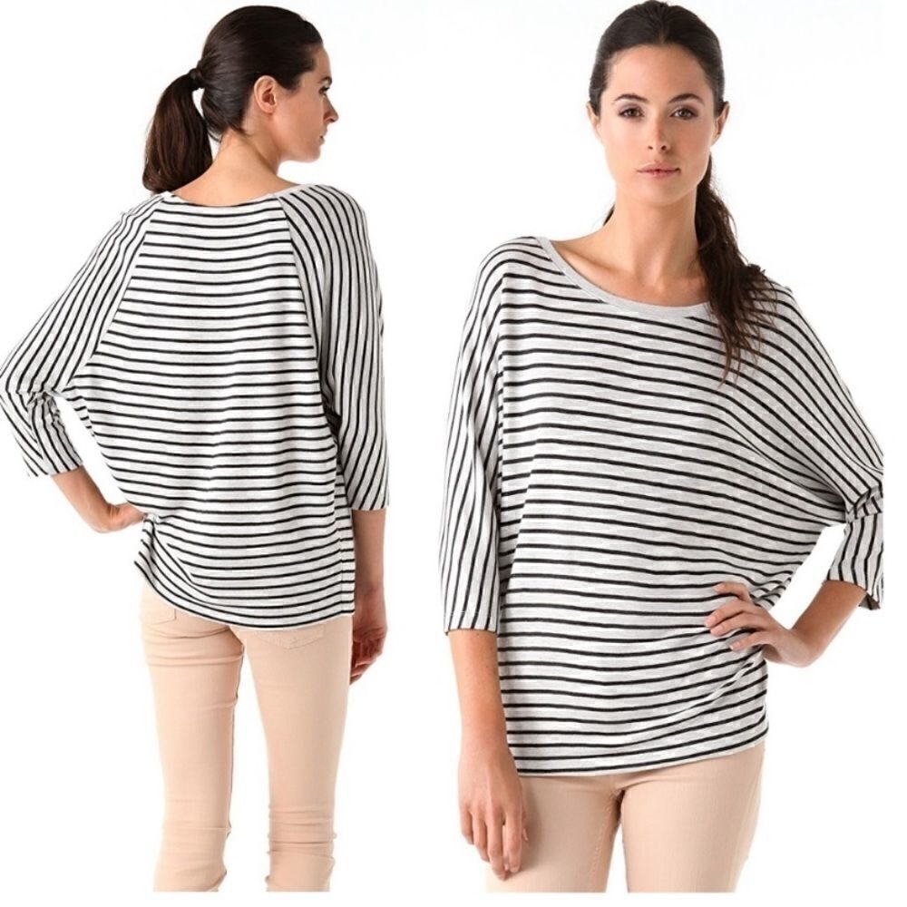 VINCE | Double Face Gray Striped Dolman Sleeve Top Small